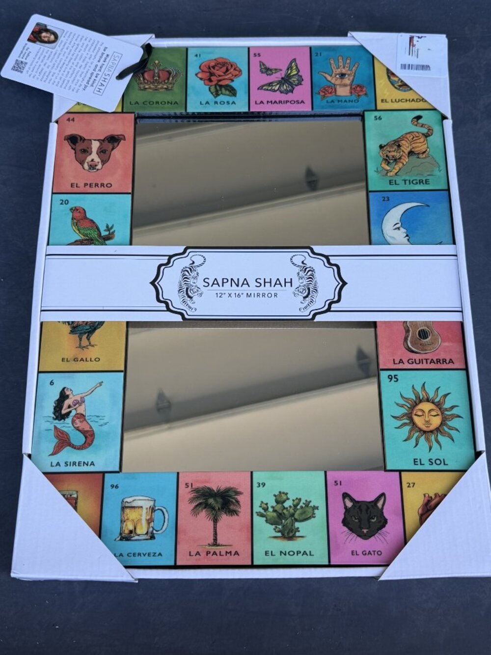 SAPNA SHAH La Loteria Colorful Mirror Decor 12x16 NEW